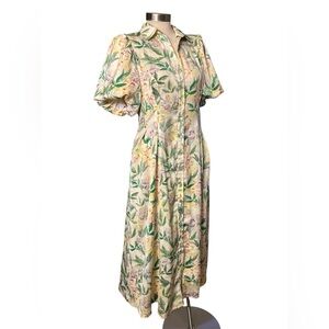 Puff Sleeve Floral Print Midi Dress